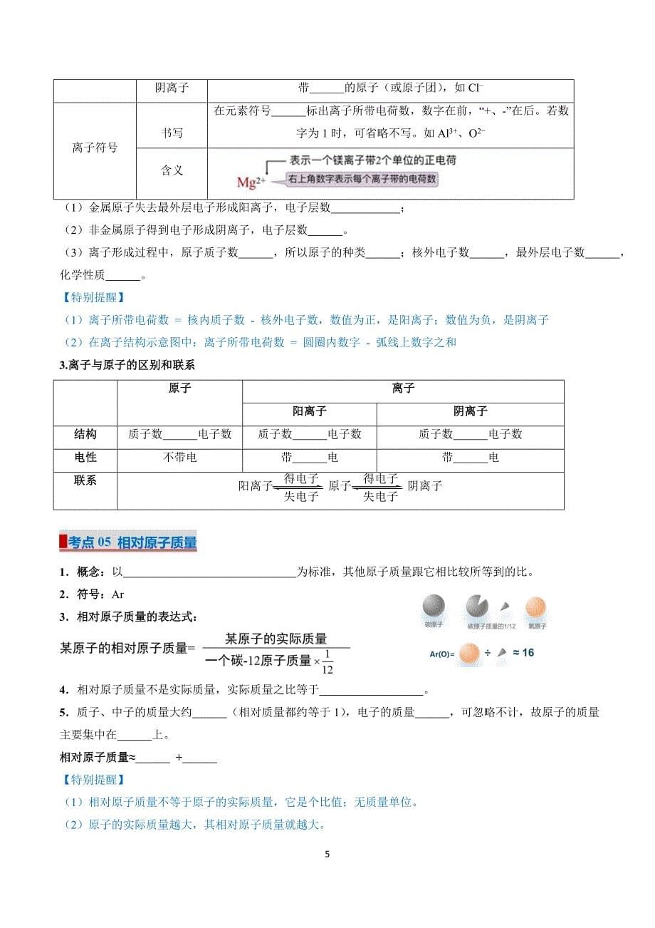 人教版九年级化学专题03 物质构成的奥秘（考点清单）_第5页