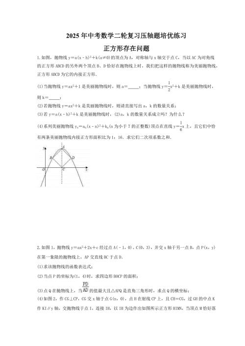 2025年中考数学二轮复习压轴题培优练习 正方形存在问题（含答案）