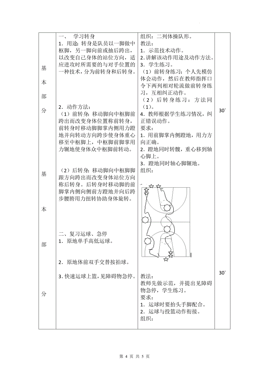 人教版高二上学期体育与健康必修一《篮球》教学设计_第4页