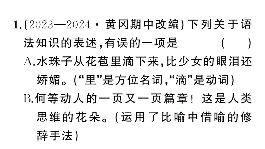 初中语文新人教部编版七年级上册期末专题复习三《 语法、语病》作业课件（2024秋）_第2页