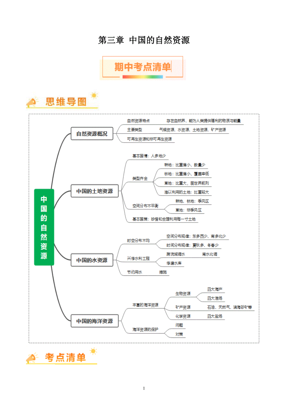 2024-2025学年湘教版八年级地理上学期期中知识清单：第三章_第1页