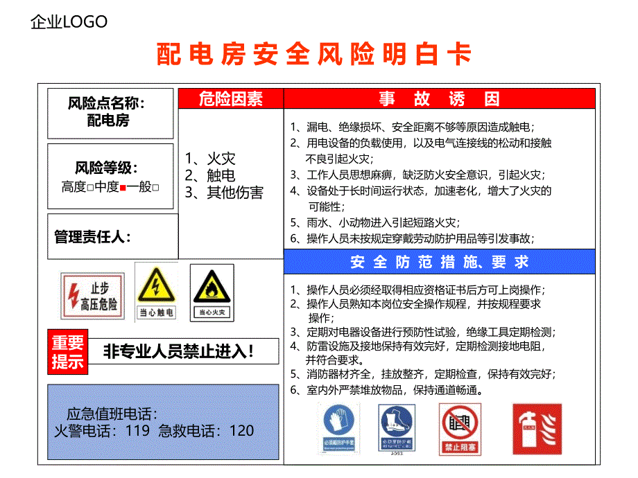 配 电 房 安 全 风 险 明 白 卡_第1页