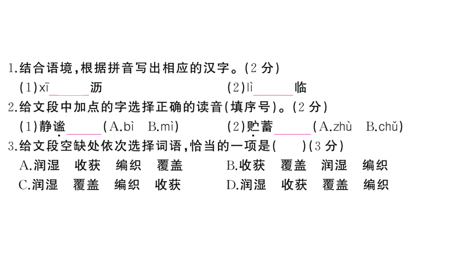 初中语文新人教部编版七年级上册第一单元《综合训练》课件（2024秋）_第3页