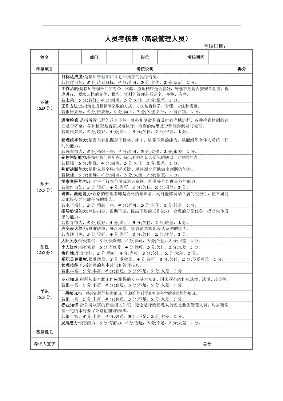 年终考核表公司普通与高层管理人员_第2页