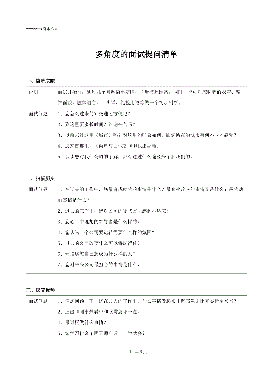 HR面谈求职面试技巧01-多角度的面试提问清单(共8页)_20241018_125552_第1页