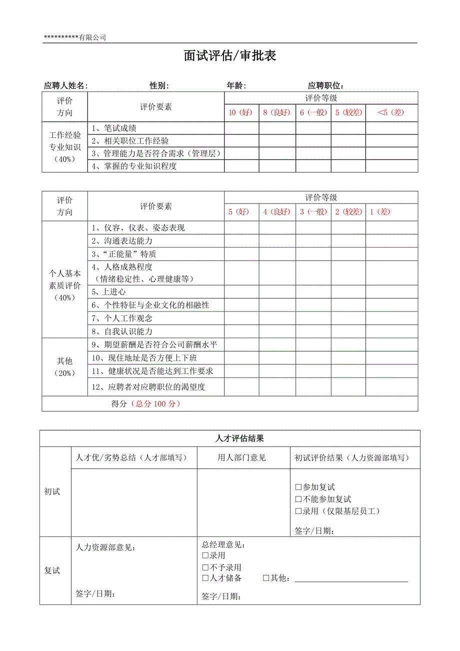 HR面谈求职面试技巧09-面试评估审批表_第1页