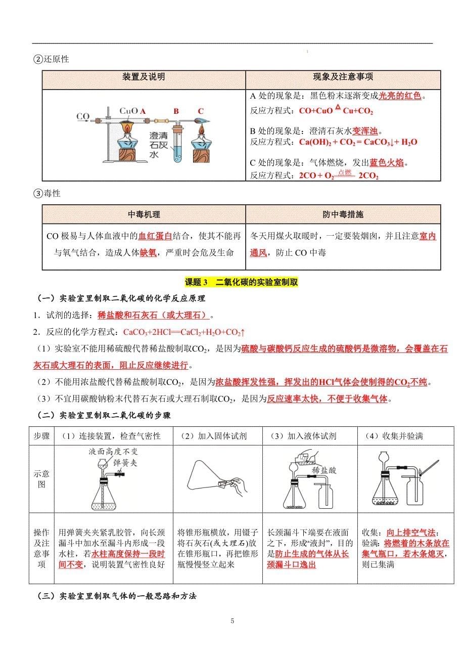 九年级化学人教版上册第六单元碳和碳的氧化物知识清单_第5页