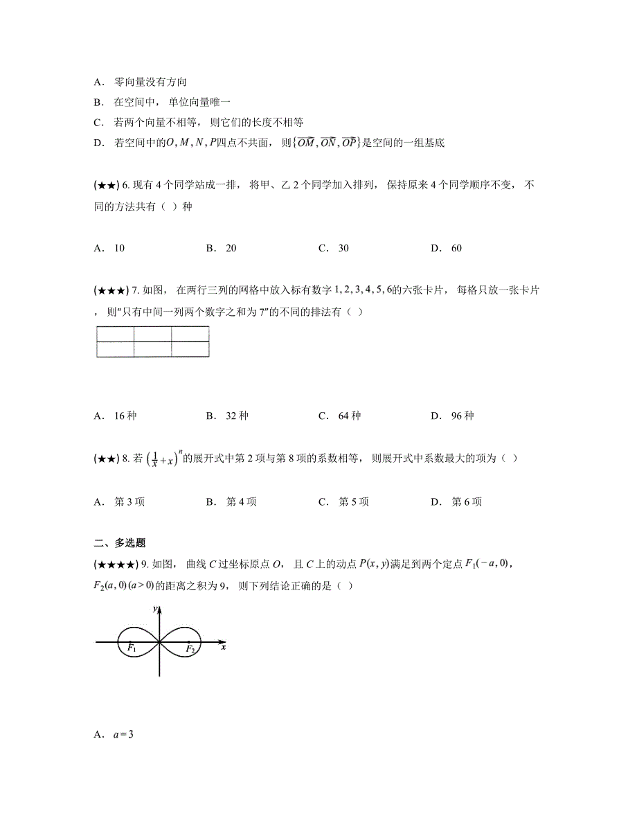 2024—2025学年江西省上饶市骏华中学高二上学期十一月数学自测题_第2页