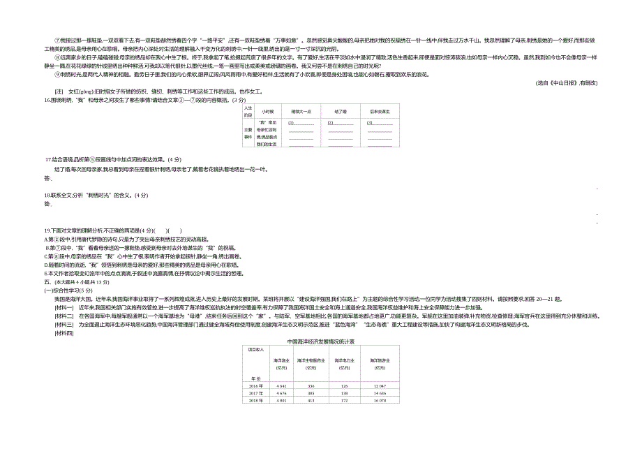 2019天津语文试卷+答案+解析(word整理版)_第4页