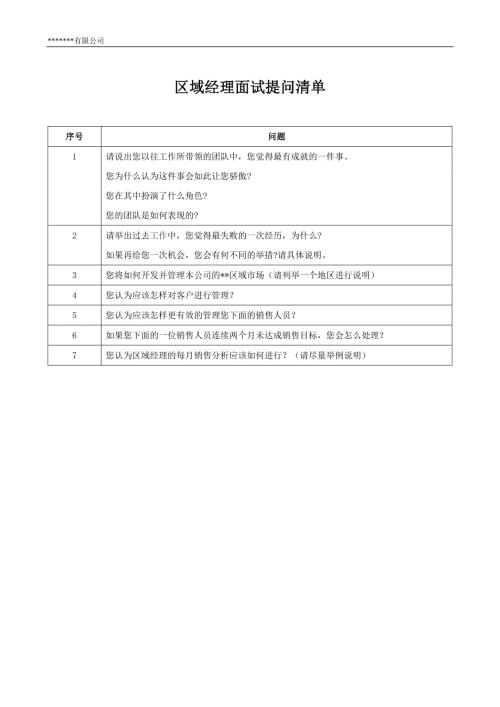 HR面谈求职面试技巧04-面试区域经理提问清单