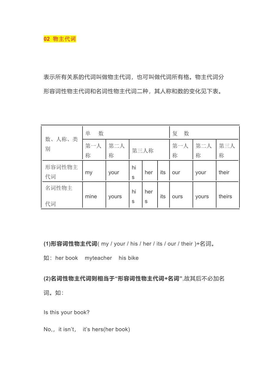 初中英语人称代词与物主代词用法+练习_第2页