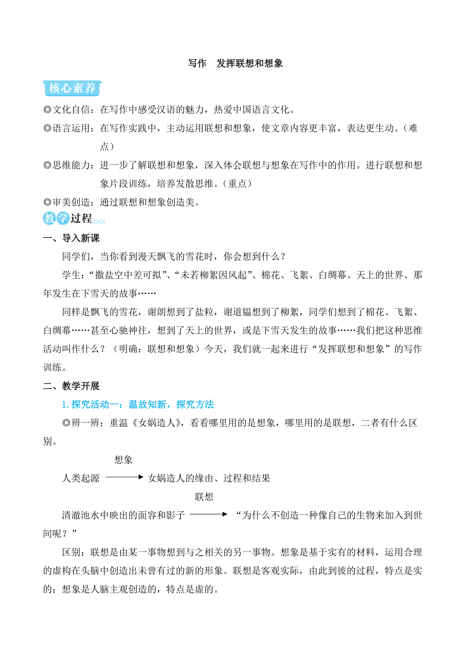 2024秋季初中语文七年级上册新教材简案写作 发挥联想和想象_第1页