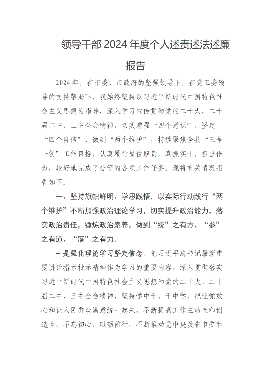 领导干部2024年度个人述责述法述廉报告_第1页