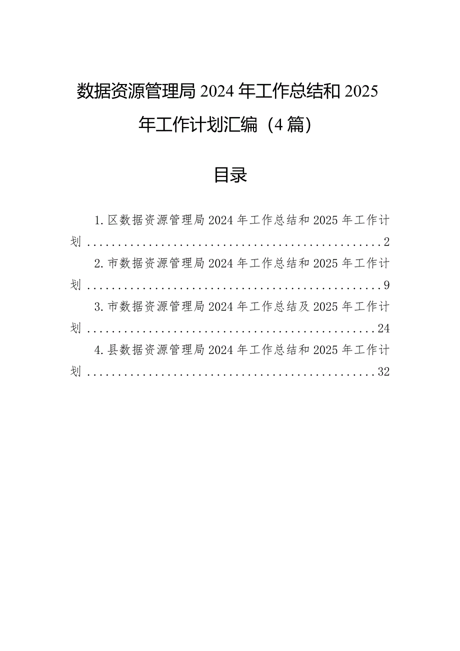 数据资源管理局2024年工作总结和2025年工作计划汇编（4篇）_第1页