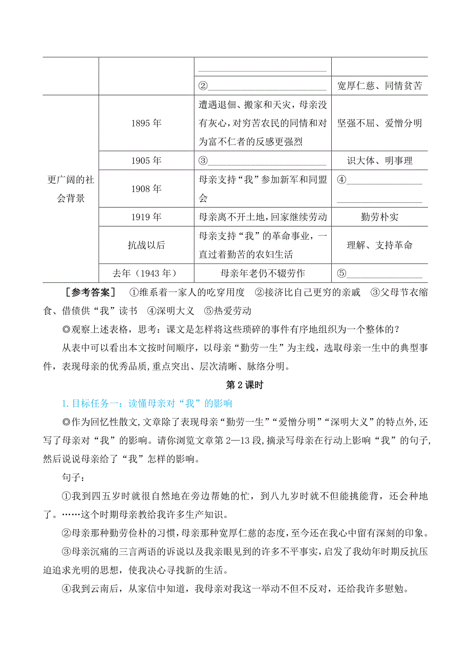 2024秋季初中语文七年级上册新教材简案14 回忆我的母亲（名师教学设计·简案）_第3页