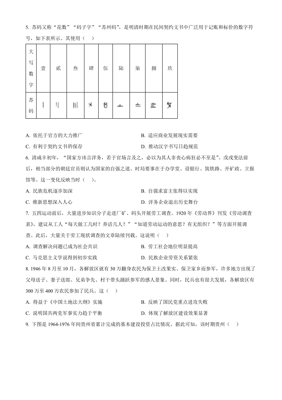 2024年高考真题——历史贵州卷 Word版无答案_第2页