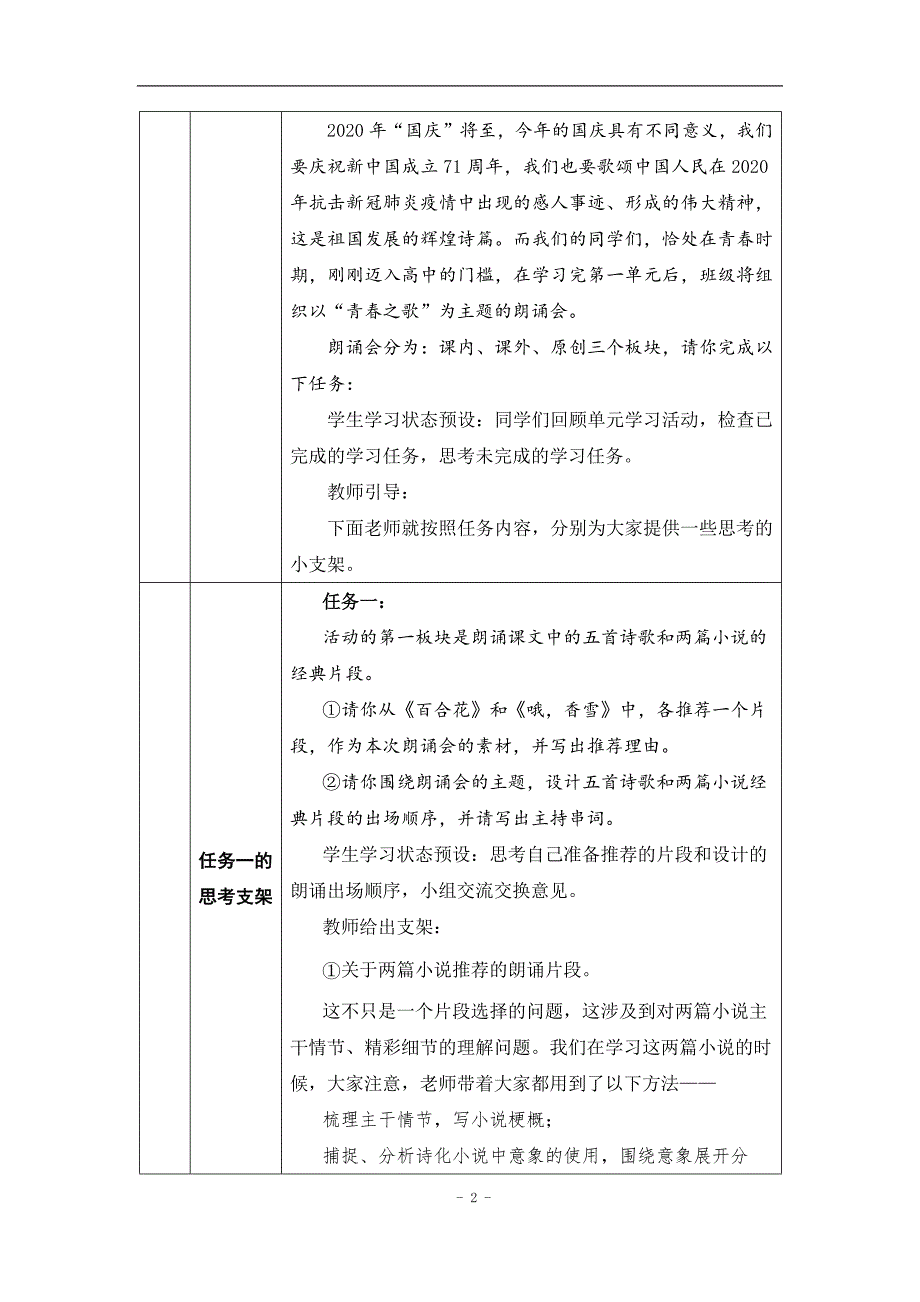 2024年高一语文必修上册第一单元主题活动——“青春之歌”主题朗诵会_课时38_0911高一【语文(统编版)】第一单元活动课——“青春之歌”主题朗诵会-教学设计_第2页