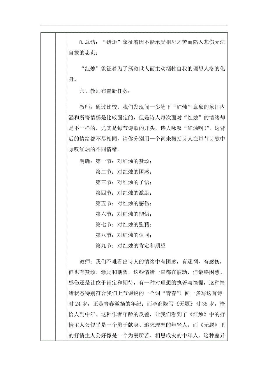 2024年高一语文必修上册红烛——为理想而献身的青春底色_课时18_0904高一【语文(统编版)】红烛——为理想而献身的青春底色-教学设计_第4页