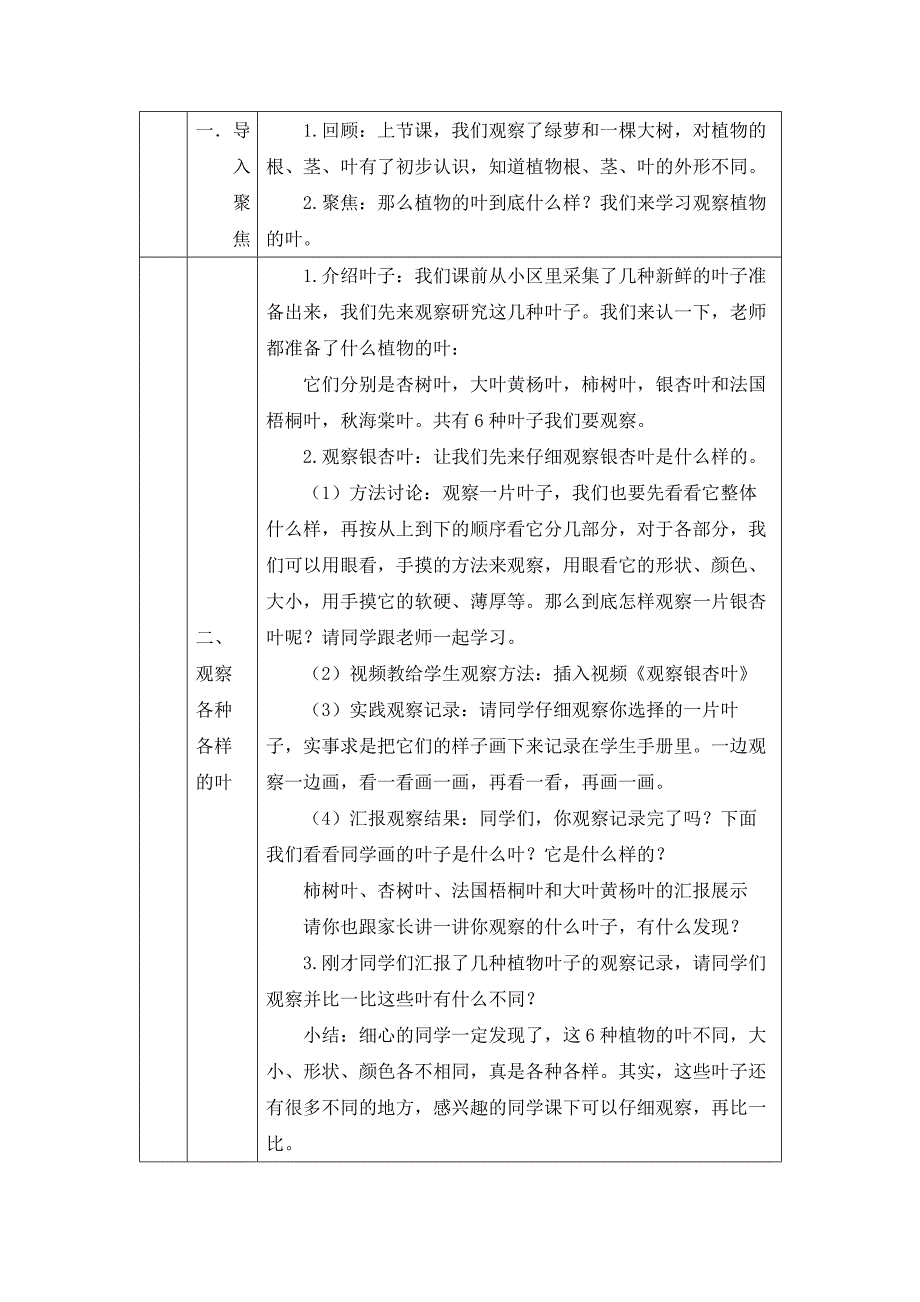 2024年上学期小学科学教案一年级【科学(教科版)】观察叶-1教学设计_第2页