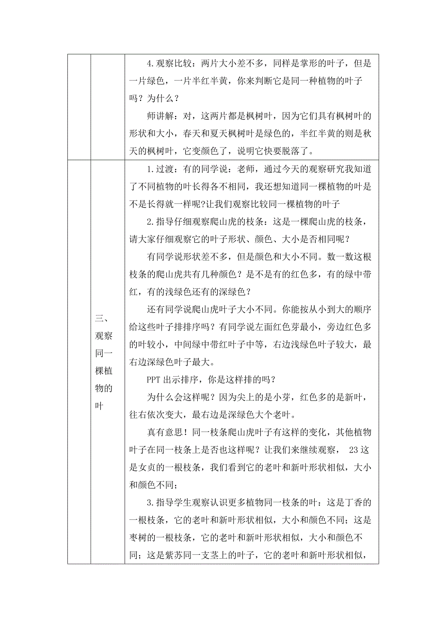 2024年上学期小学科学教案一年级【科学(教科版)】观察叶-1教学设计_第3页