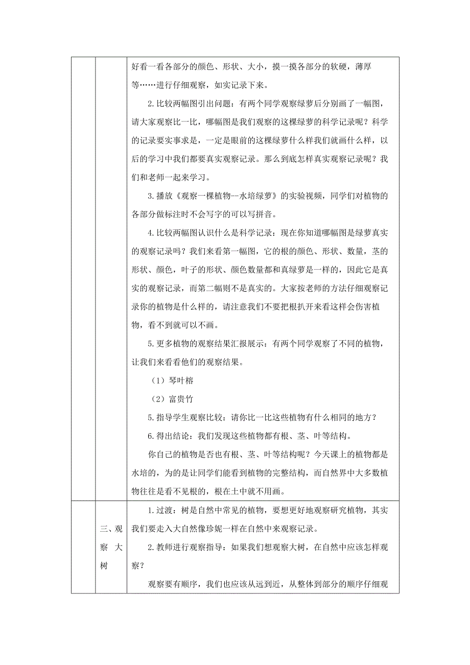 2024年上学期小学科学教案一年级【科学(教科版)】观察一棵植物-1教学设计_第2页