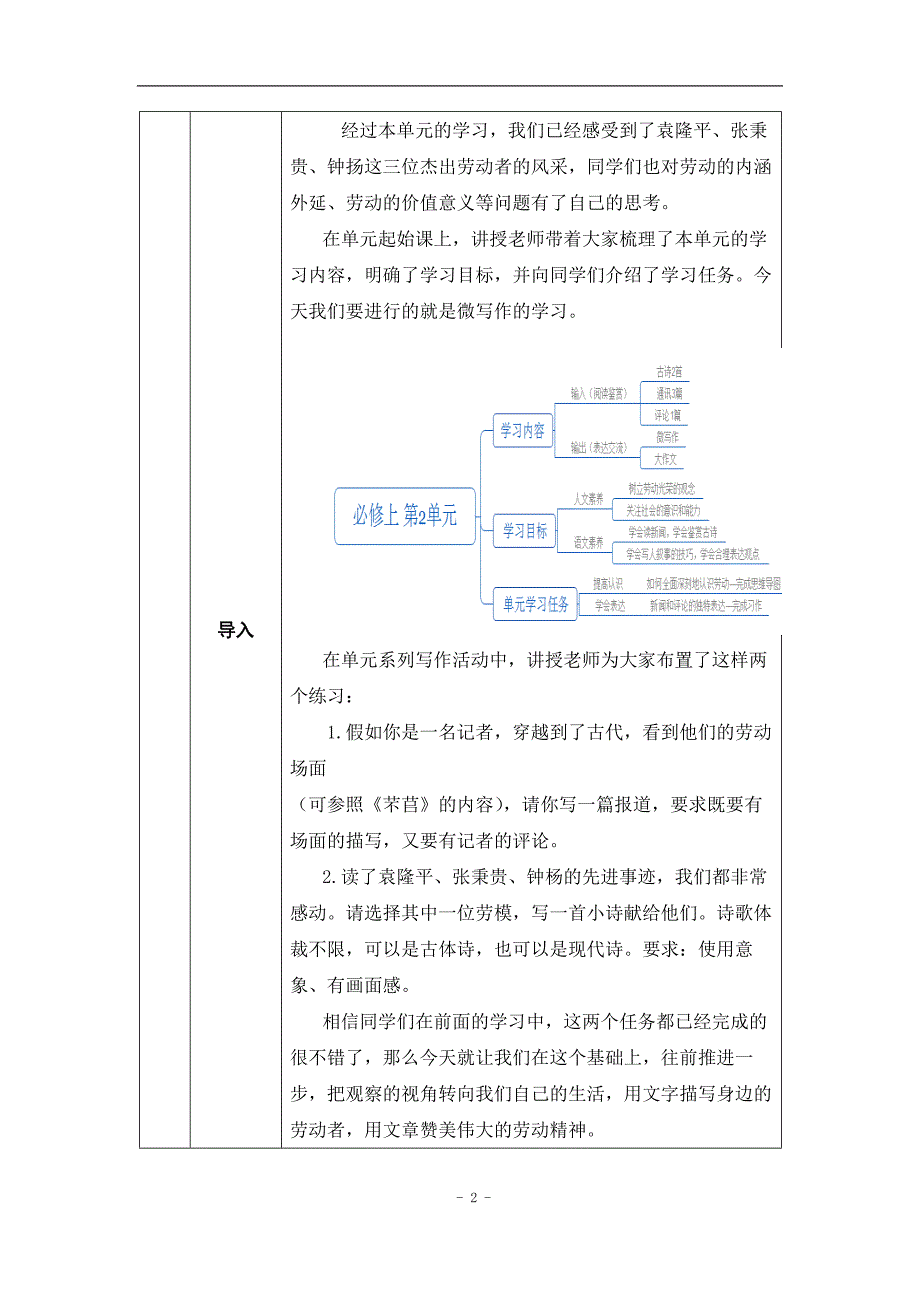 2024年高一语文必修上册我为劳动者唱支歌_课时68_0923高一【语文 统编版 】我为劳动者唱支歌-教学设计_第2页