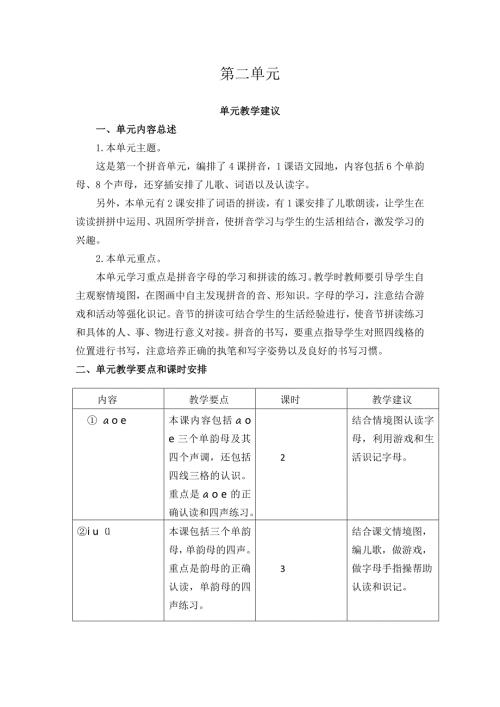 新部编版一上语文第二单元教学建议