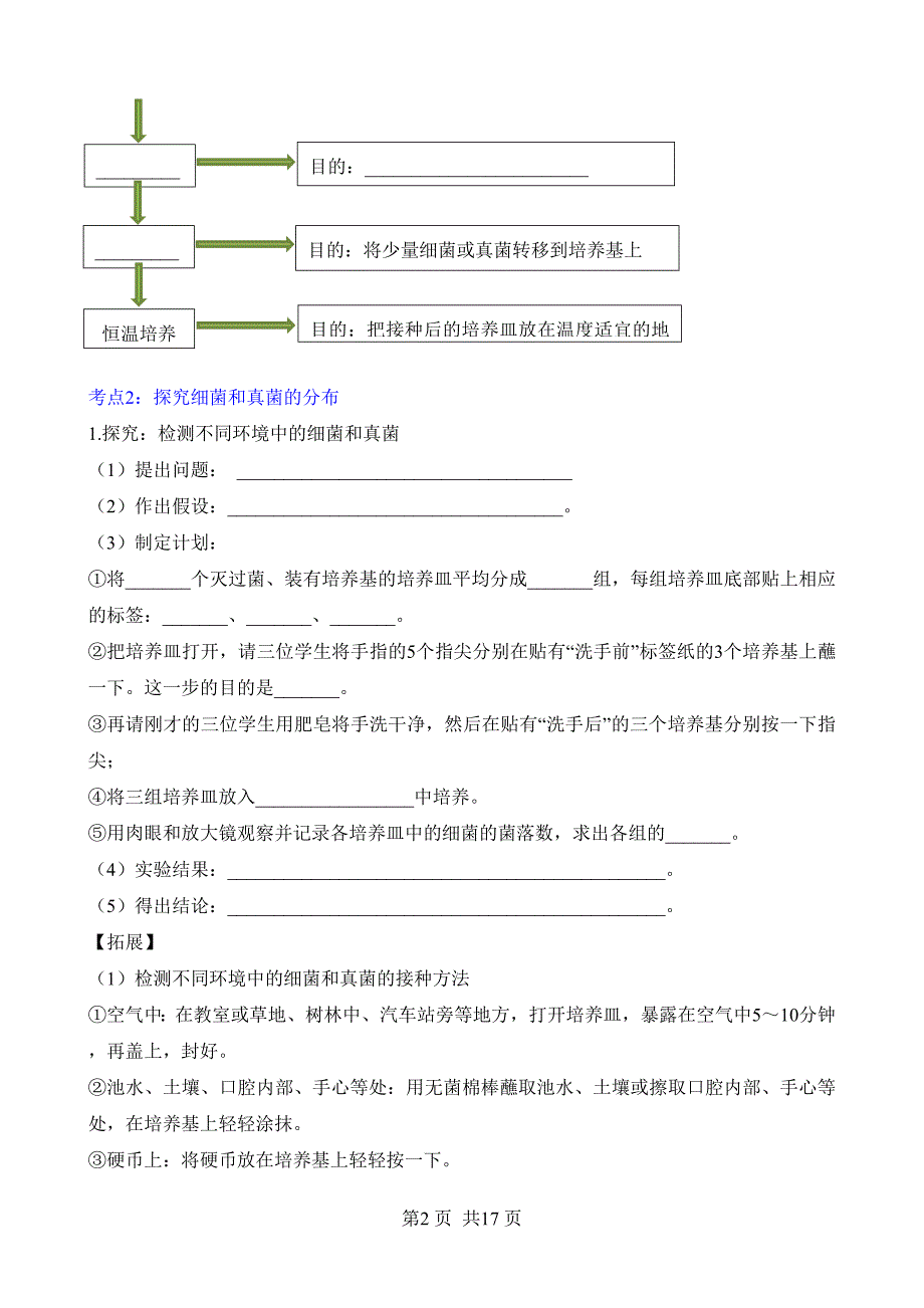 【人教】八上生物默写-第五单元 第四章 细菌和真菌_第2页