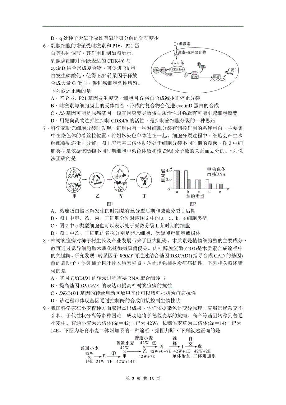 高三上学期第一次月考生物试卷（带答案）_第2页