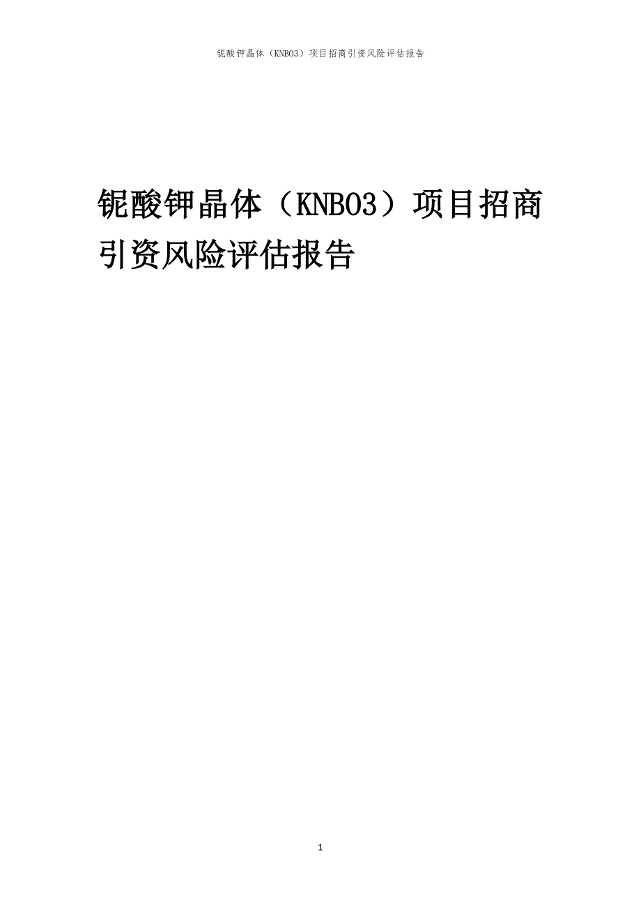 2023年铌酸钾晶体（KNBO3）项目招商引资风险评估报告_第1页