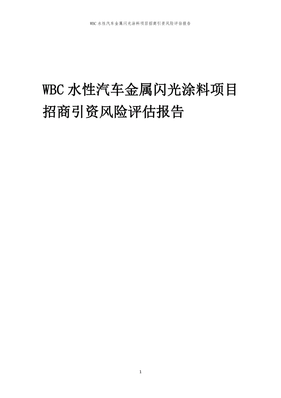 2023年WBC水性汽车金属闪光涂料项目招商引资风险评估报告_第1页