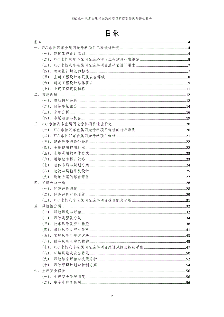 2023年WBC水性汽车金属闪光涂料项目招商引资风险评估报告_第2页