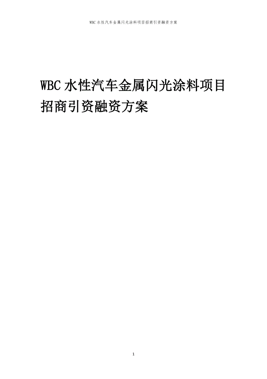 2023年WBC水性汽车金属闪光涂料项目招商引资融资方案_第1页