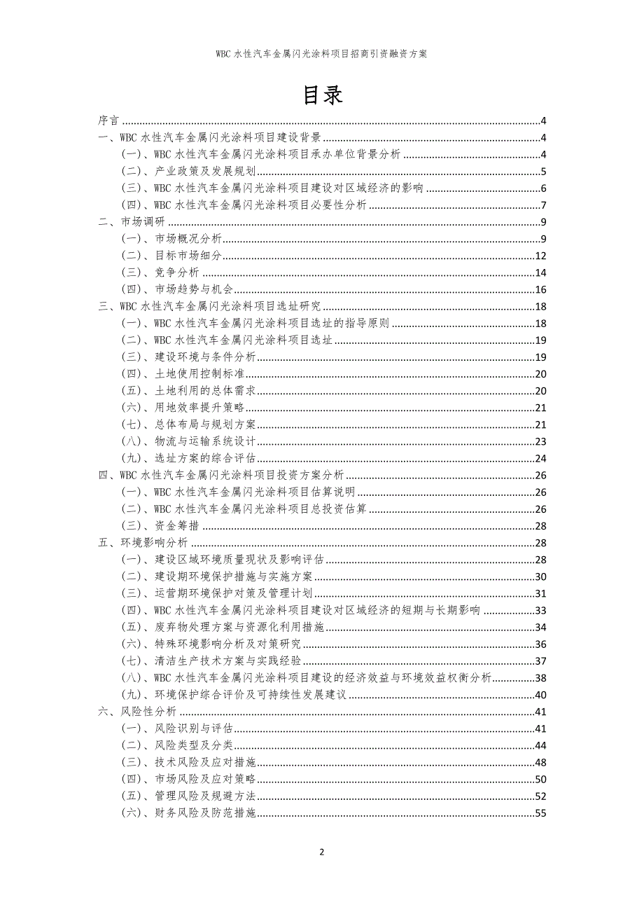 2023年WBC水性汽车金属闪光涂料项目招商引资融资方案_第2页