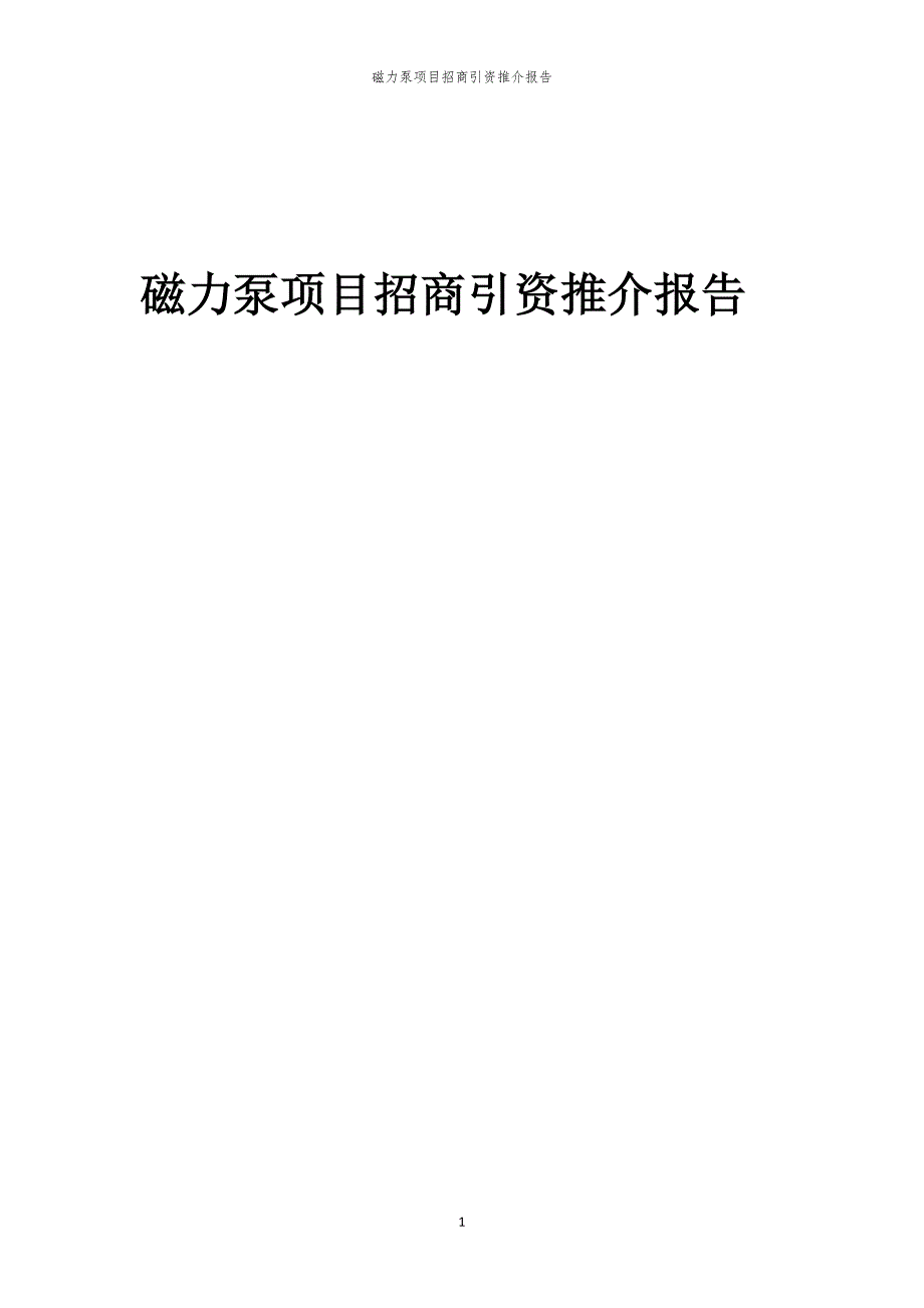 2023年磁力泵项目招商引资推介报告_第1页