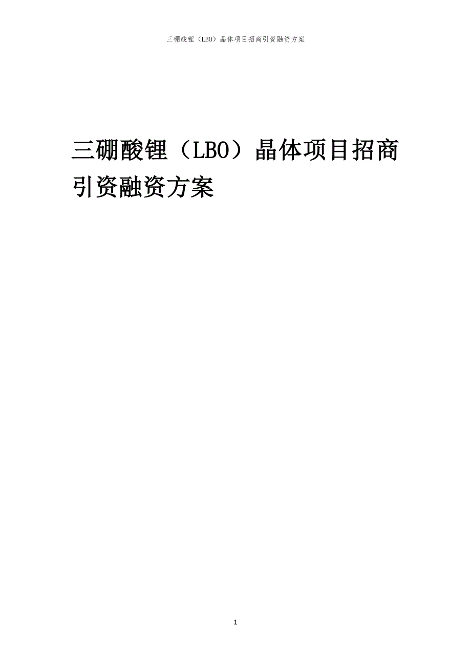 2023年三硼酸锂（LBO）晶体项目招商引资融资方案_第1页