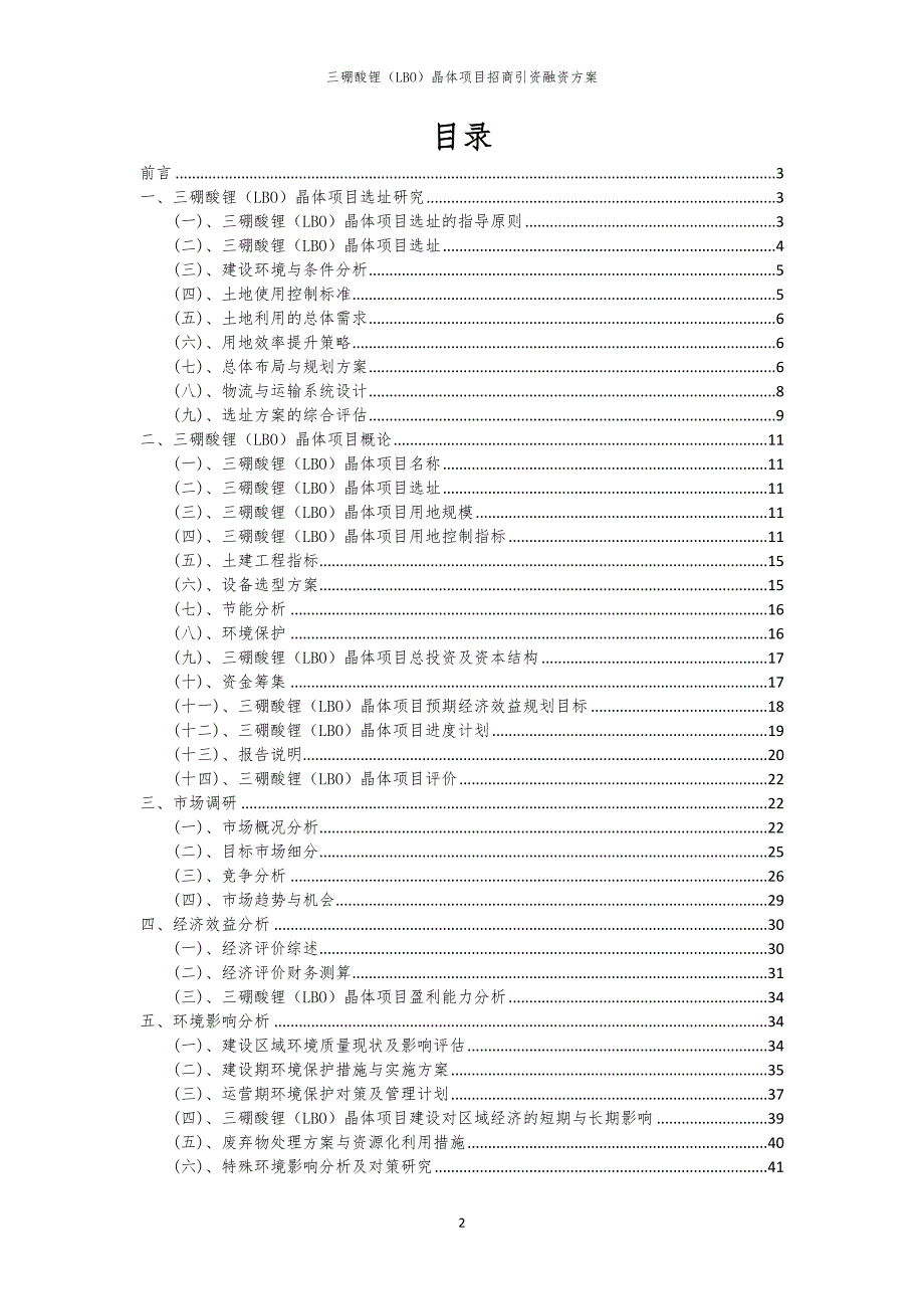2023年三硼酸锂（LBO）晶体项目招商引资融资方案_第2页