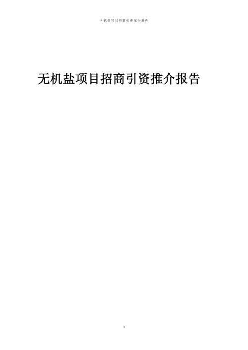 2023年无机盐项目招商引资推介报告