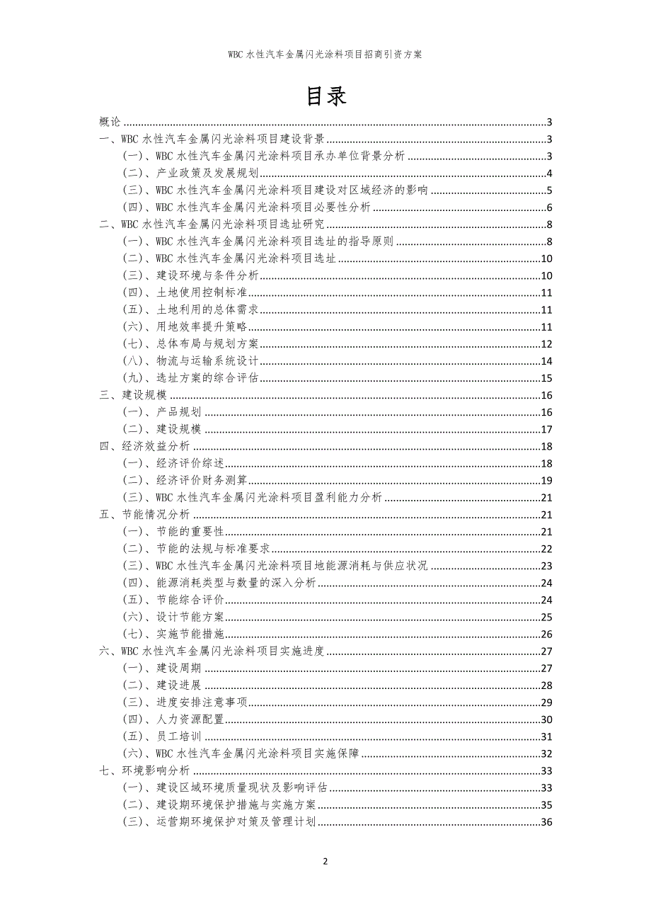 2023年WBC水性汽车金属闪光涂料项目招商引资方案_第2页