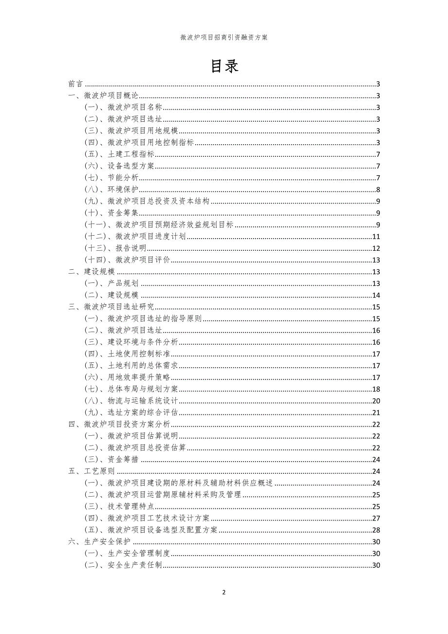 2023年微波炉项目招商引资融资方案_第2页
