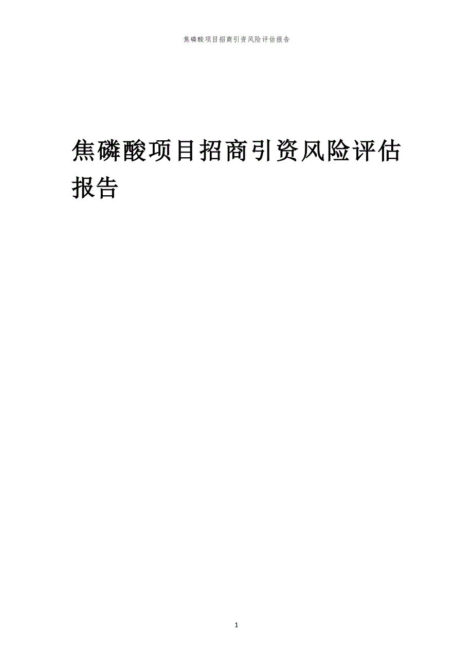 2023年焦磷酸项目招商引资风险评估报告_第1页