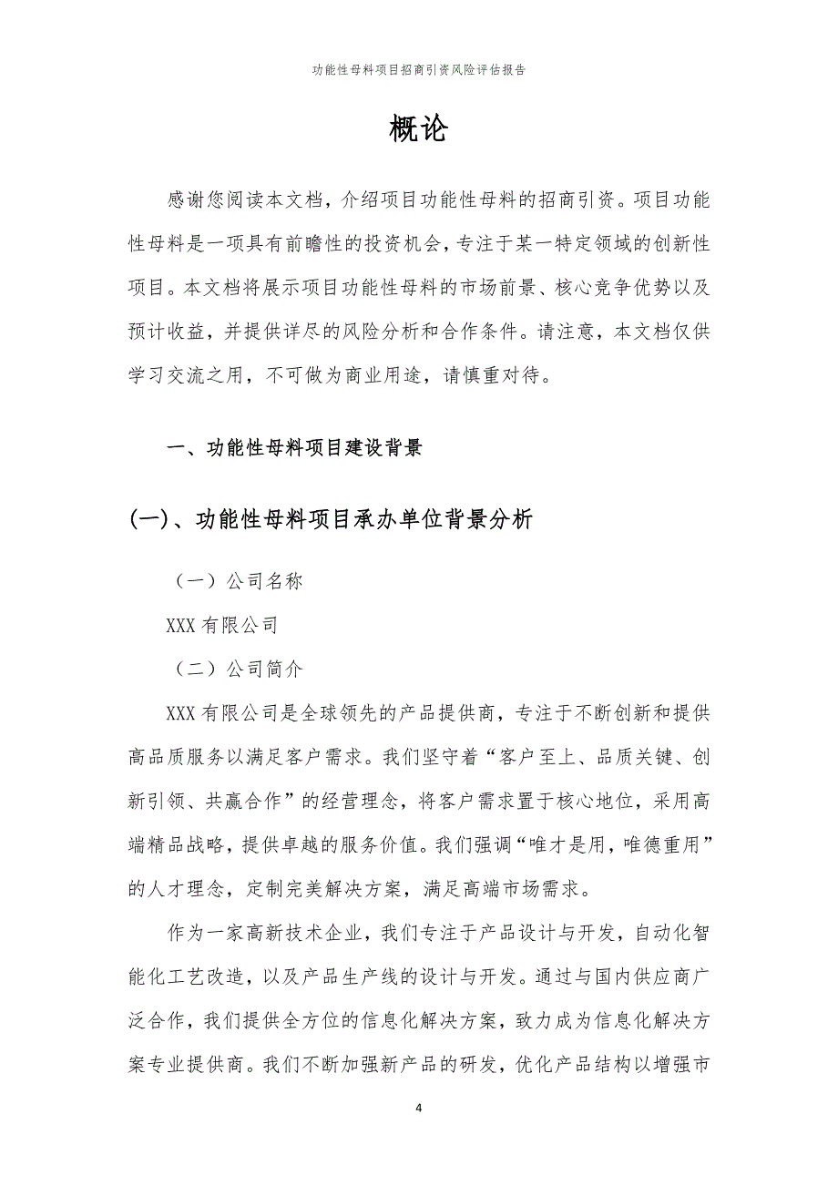 2023年功能性母料项目招商引资风险评估报告_第4页
