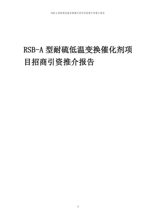 2023年RSB-A型耐硫低温变换催化剂项目招商引资推介报告