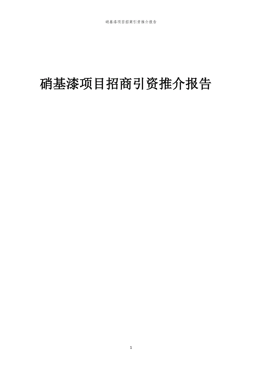 2023年硝基漆项目招商引资推介报告_第1页