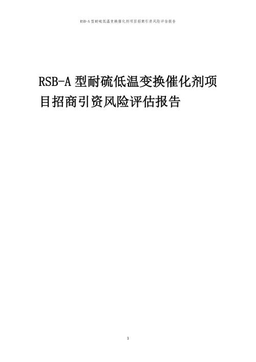 2023年RSB-A型耐硫低温变换催化剂项目招商引资风险评估报告