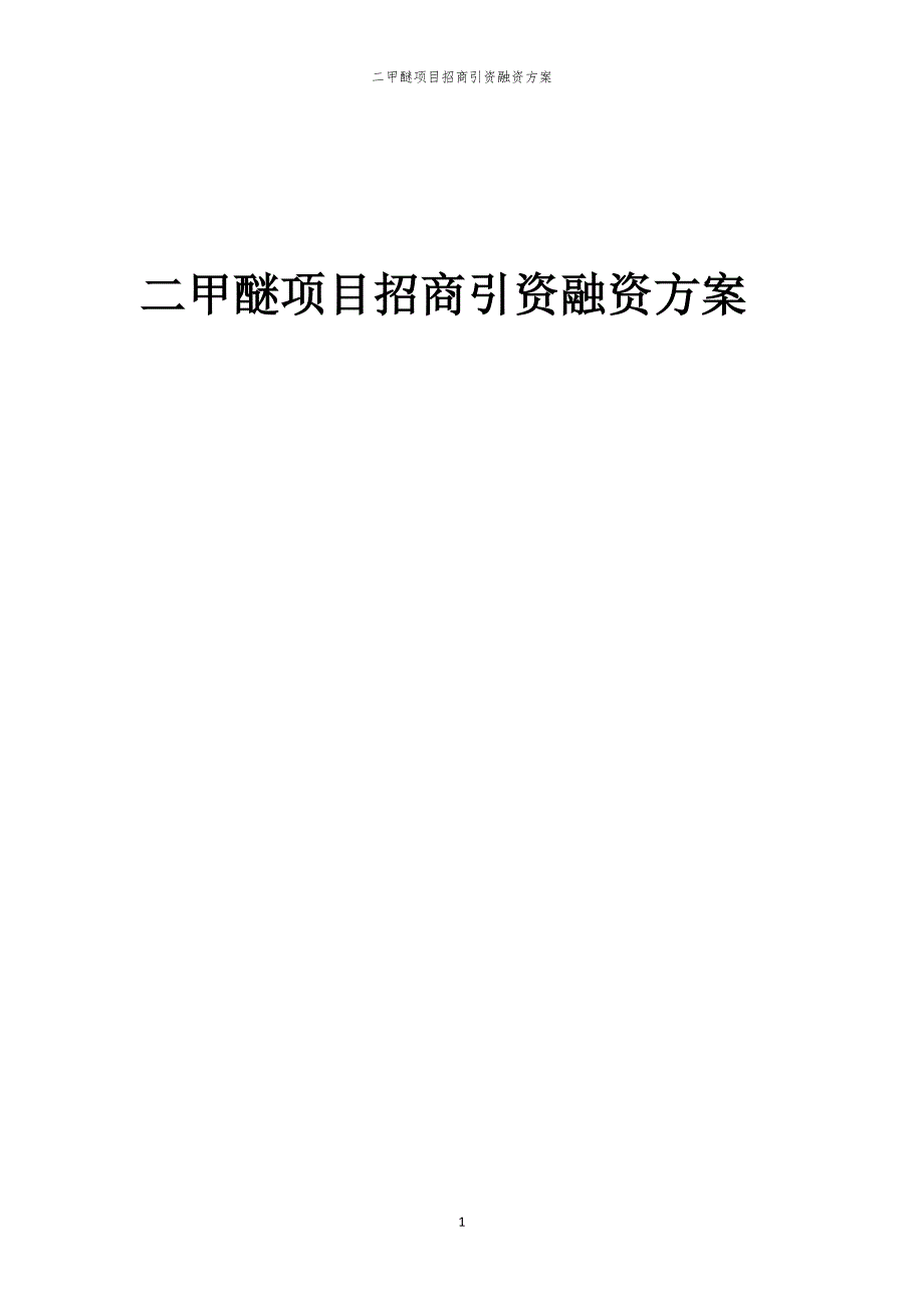 2023年二甲醚项目招商引资融资方案_第1页