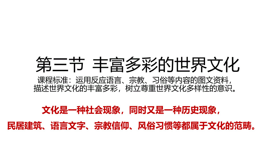 【初中地理】丰富多彩的世界文化课件-2024-2025学年七年级地理上学期（湘教版2024）_第1页