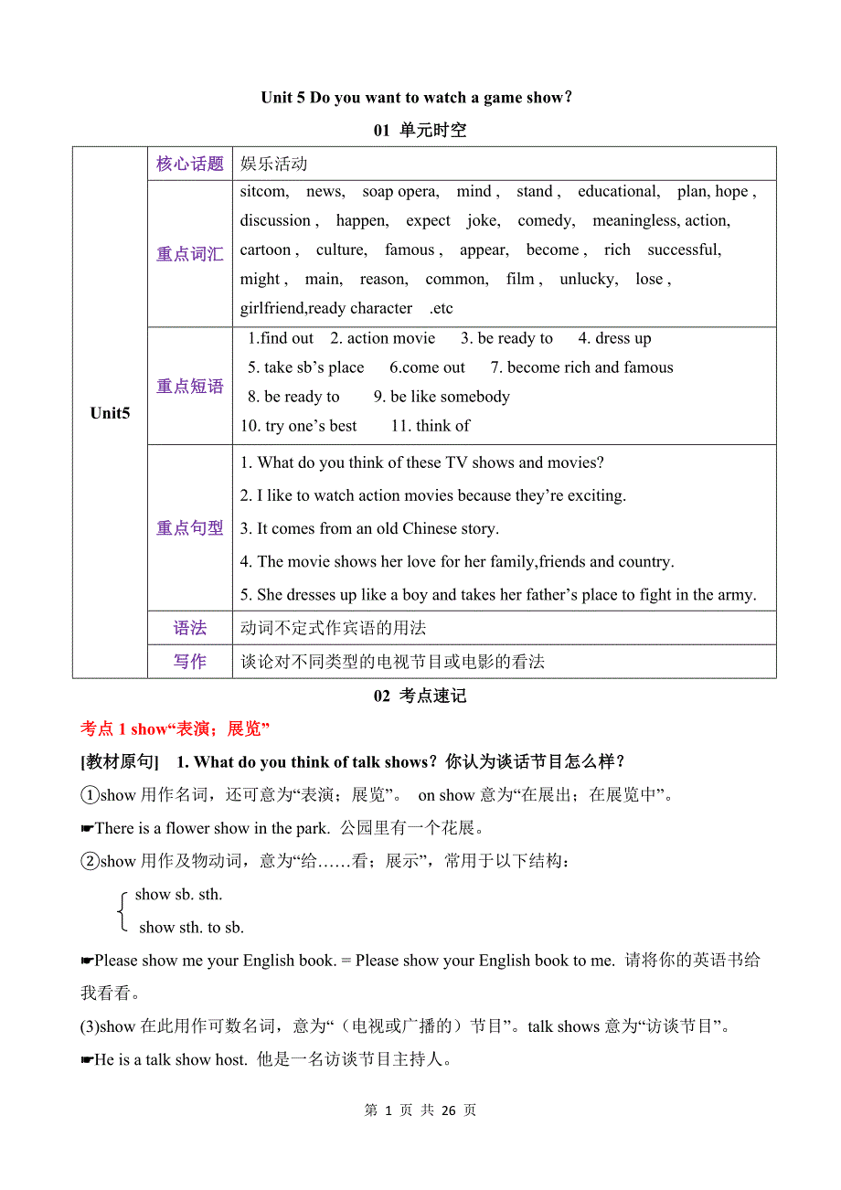 【人教】八上英语知识清单讲练测Unit 5知识清单_第1页