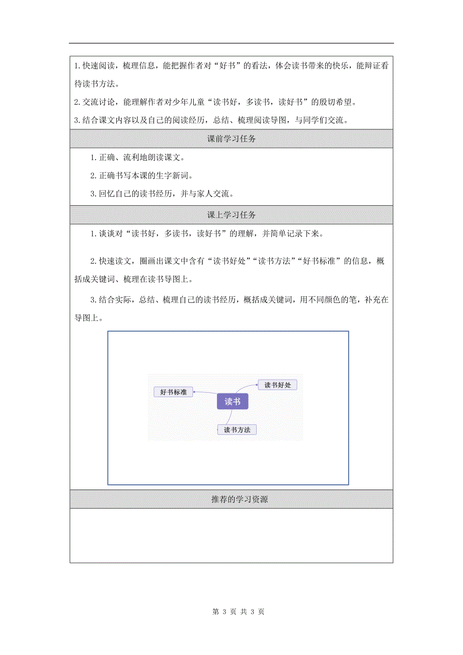 小学五年级语文(统编版)《忆读书(第二课时)》-教学设计、课后练习、学习任务单 (1)_第3页