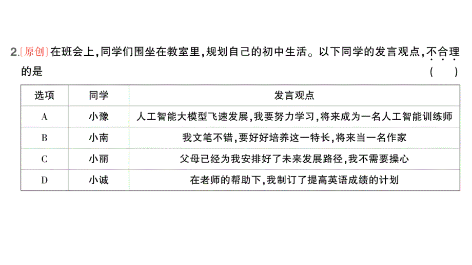 初中道德与法治新人教版七年级上册第一单元第一课第2课时 规划初中生活作业课件2024秋_第3页